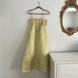 Gestuz Copenhagen Yellow Smocked Empire Waist Midi Dress XL Sustainable Danish